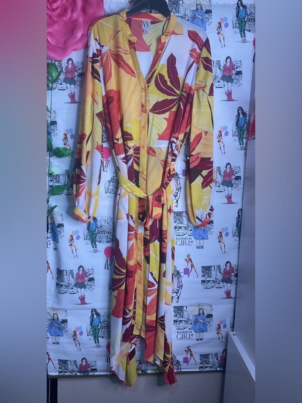 Worthington Red & Yellow Tropical Print Dress